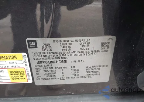 2015 Chevrolet Traverse Ls z USA, uszkodzony, nr VIN 1GNKRFED8FJ192596